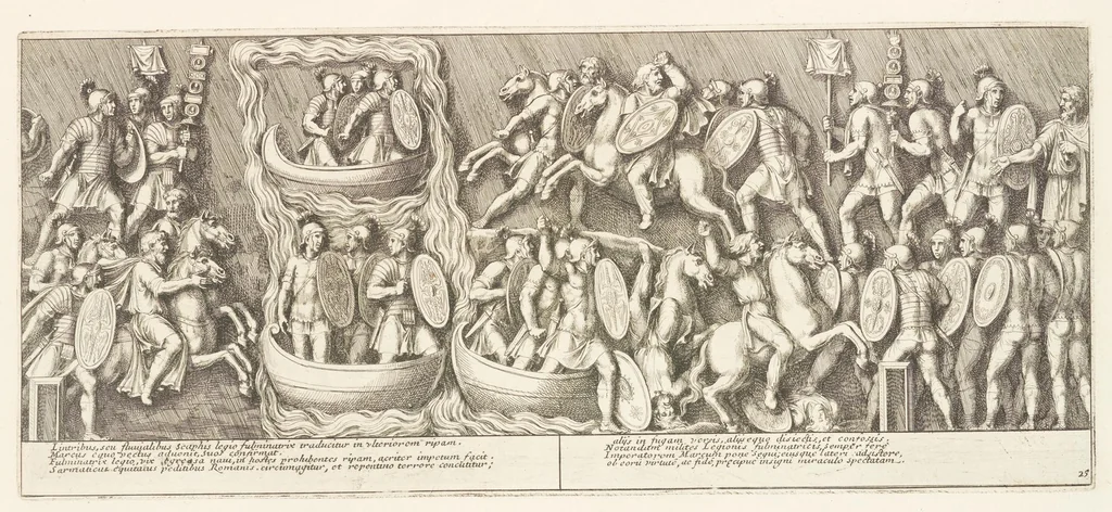 An illustration from Colvmna Antoniniana Marci Avrelii Antonini Avgvsti : rebvs gestis insignis germanis simvl, et sarmatis, gemino bello devictis ex s. c. Romae in Antonini foro, ad viã Flaminiã, erecta, 1672, leaf 58
