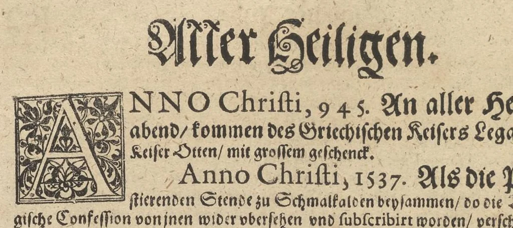 An illustration from Fest-Chronica : darinen viel ausserlesene, denckwirdige Historien oder Geschicht, die sich auff die Feyer vnd Sontage zugetragen in der Erklerung der darauff geordenten Euangelien nach Gelegenheit nützlich einzuführen : dessgleichen mancherley schöne Exempel wie Gott den rechten Gebrauch solcher Heiligtage belohnet vnd den Missbrauch gestrafft, 1591, leaf 225