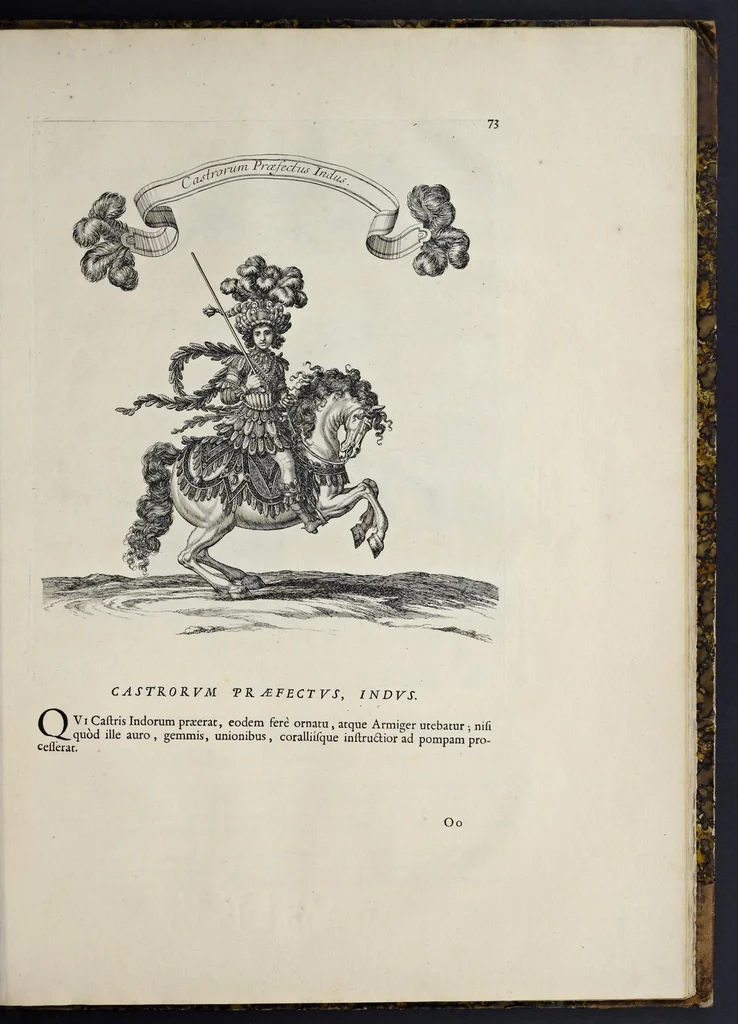An illustration from Festiva ad capita annulumque decursio : a Rege Ludovico XIV, principibvs, summisque aulæ proceribus edita anno M. DC. LXIII, 1670, leaf 104