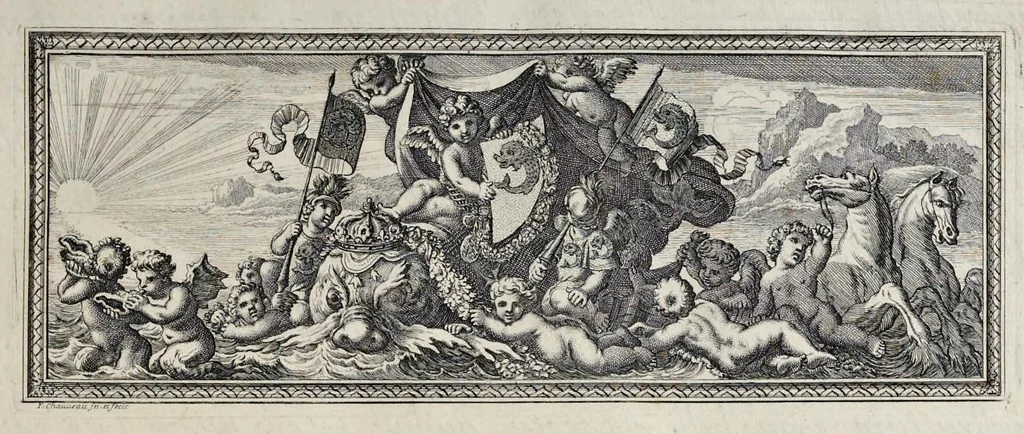 An illustration from Festiva ad capita annulumque decursio : a Rege Ludovico XIV, principibvs, summisque aulæ proceribus edita anno M. DC. LXIII, 1670, leaf 12