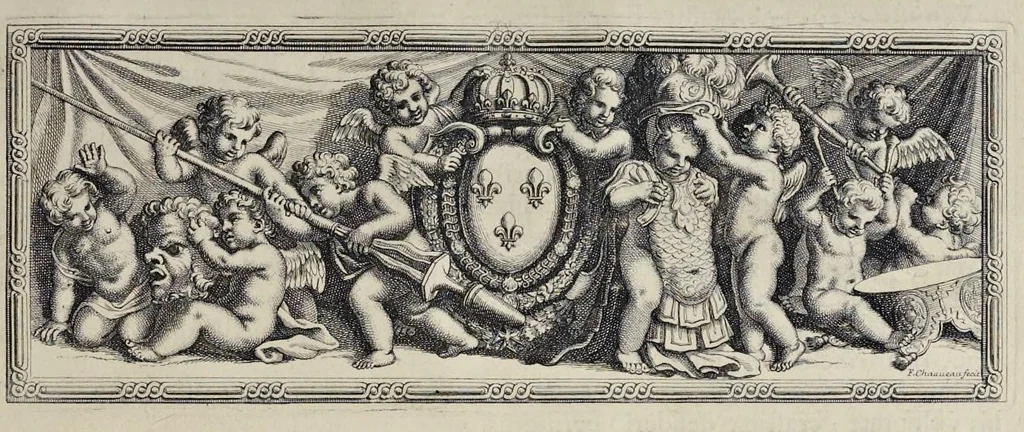 An illustration from Festiva ad capita annulumque decursio : a Rege Ludovico XIV, principibvs, summisque aulæ proceribus edita anno M. DC. LXIII, 1670, leaf 142