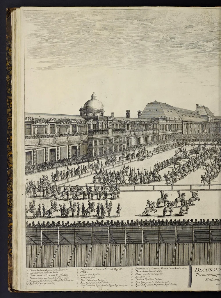 An illustration from Festiva ad capita annulumque decursio : a Rege Ludovico XIV, principibvs, summisque aulæ proceribus edita anno M. DC. LXIII, 1670, leaf 145
