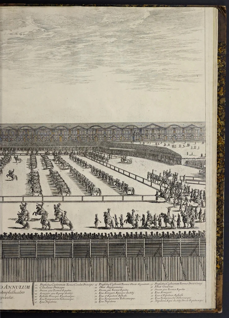 An illustration from Festiva ad capita annulumque decursio : a Rege Ludovico XIV, principibvs, summisque aulæ proceribus edita anno M. DC. LXIII, 1670, leaf 146