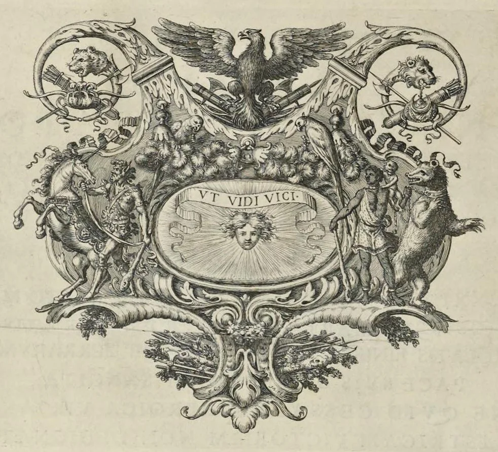 An illustration from Festiva ad capita annulumque decursio : a Rege Ludovico XIV, principibvs, summisque aulæ proceribus edita anno M. DC. LXIII, 1670, leaf 19