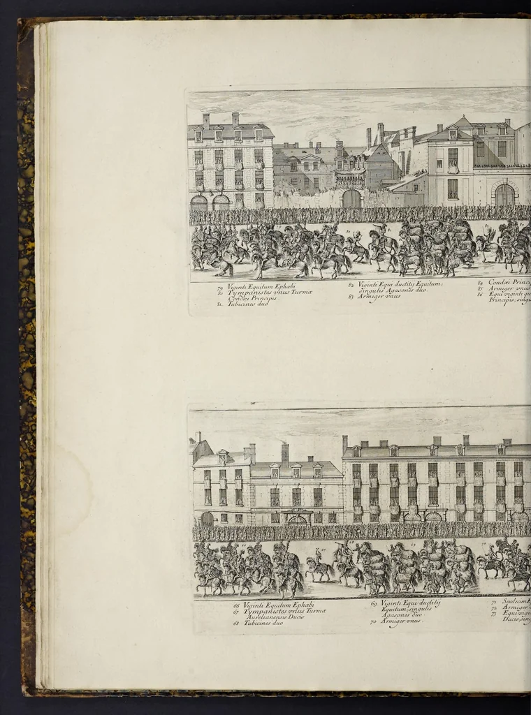 An illustration from Festiva ad capita annulumque decursio : a Rege Ludovico XIV, principibvs, summisque aulæ proceribus edita anno M. DC. LXIII, 1670, leaf 29