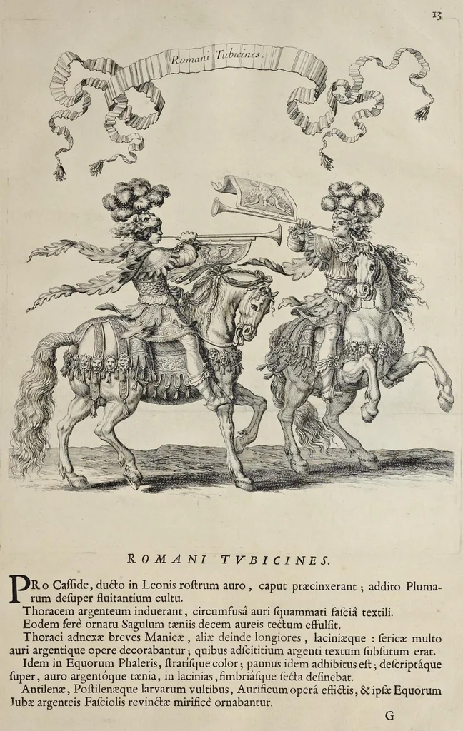 An illustration from Festiva ad capita annulumque decursio : a Rege Ludovico XIV, principibvs, summisque aulæ proceribus edita anno M. DC. LXIII, 1670, leaf 44