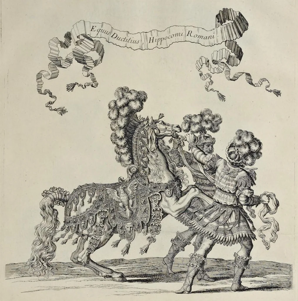 An illustration from Festiva ad capita annulumque decursio : a Rege Ludovico XIV, principibvs, summisque aulæ proceribus edita anno M. DC. LXIII, 1670, leaf 48