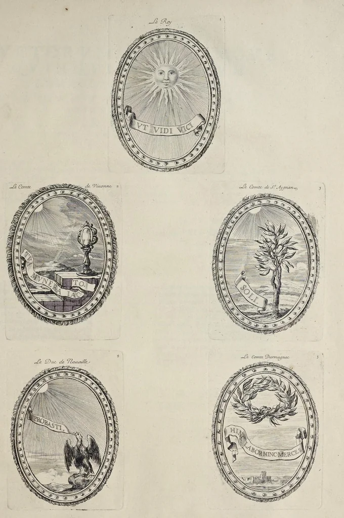 An illustration from Festiva ad capita annulumque decursio : a Rege Ludovico XIV, principibvs, summisque aulæ proceribus edita anno M. DC. LXIII, 1670, leaf 60