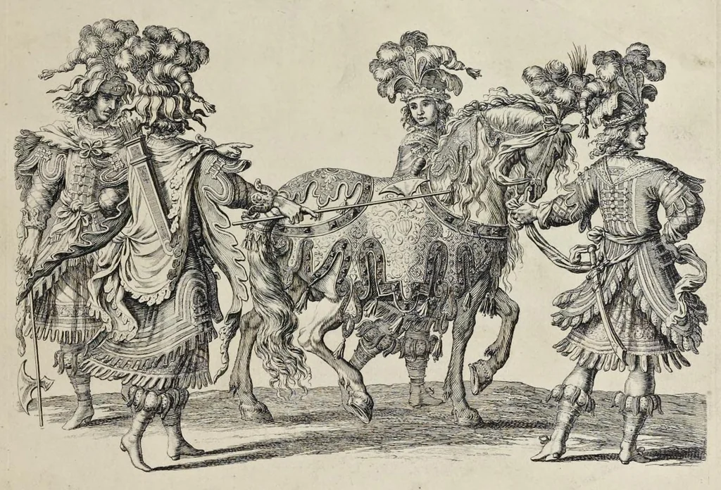 An illustration from Festiva ad capita annulumque decursio : a Rege Ludovico XIV, principibvs, summisque aulæ proceribus edita anno M. DC. LXIII, 1670, leaf 68