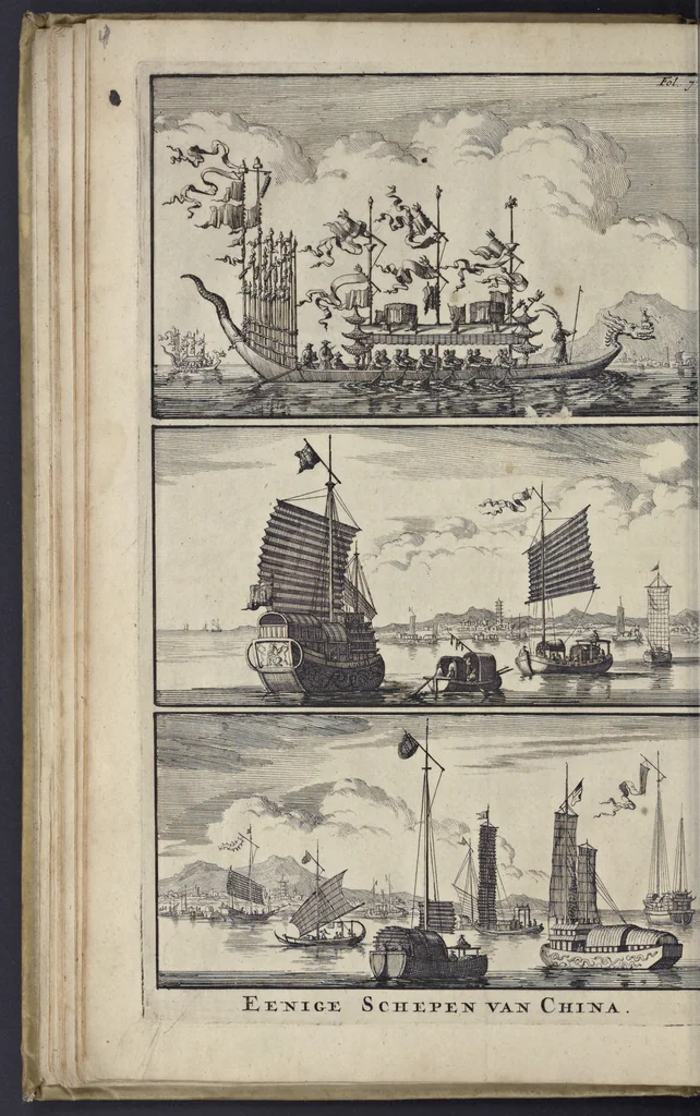 An illustration from De nederlandsche scheeps-bouw-konst open gestelt : vertoonende naar wat regel, of evenredenheyd, in Nederland meest alle scheepen werden gebouwd : mitsgaders masten, zeylen, ankers, en touwen, enz. daar aan gepast : soo suit de schriften van ouder, als jonger bouw-meesters, als ook by eygen ondervindinge, tot nut van alle jonge bouw-meesters en knechten, als ook uitreeders en liefhebbers van scheepen, 1697, leaf 33