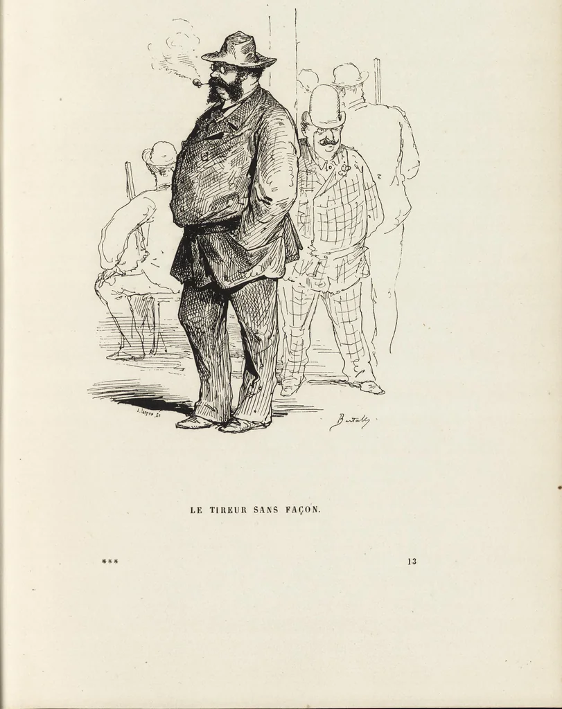 An illustration from La vie hors de chez soi (comédie de notre temps) l'hiver, le printemps, l'été, l'automne; études au crayon et à la plume, 1876, leaf 108