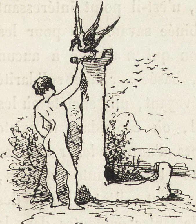 An illustration from La vie hors de chez soi (comédie de notre temps) l'hiver, le printemps, l'été, l'automne; études au crayon et à la plume, 1876, leaf 12