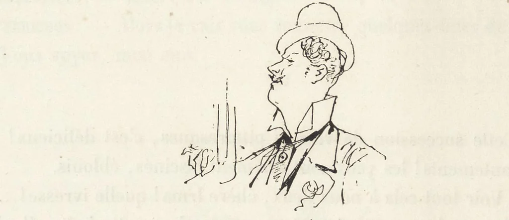 An illustration from La vie hors de chez soi (comédie de notre temps) l'hiver, le printemps, l'été, l'automne; études au crayon et à la plume, 1876, leaf 125