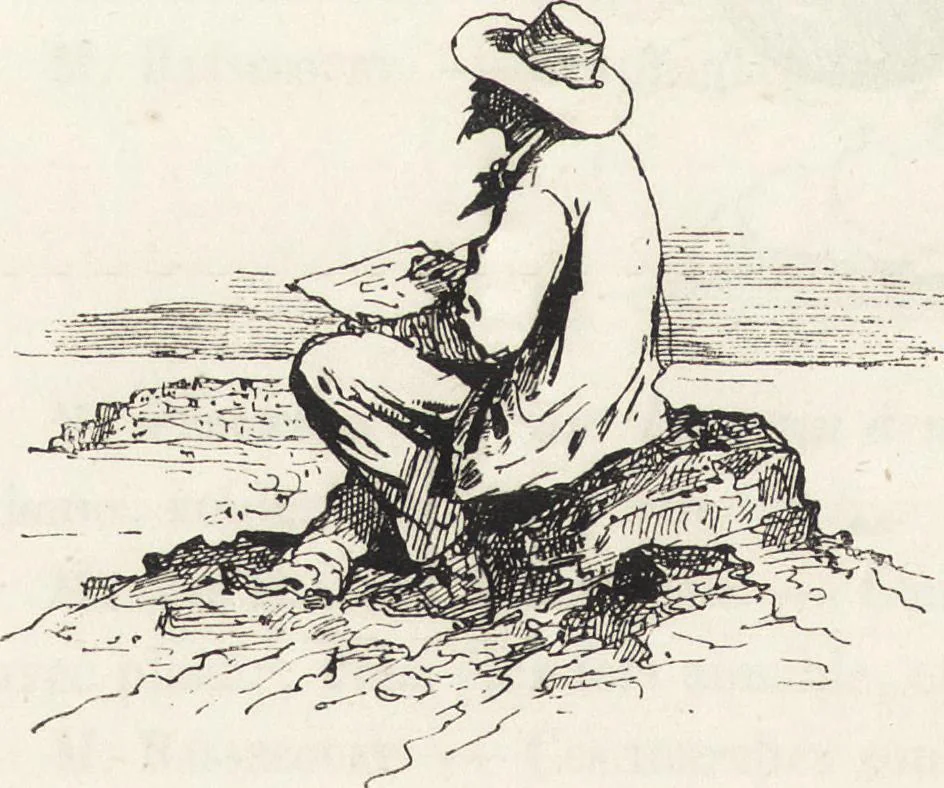An illustration from La vie hors de chez soi (comédie de notre temps) l'hiver, le printemps, l'été, l'automne; études au crayon et à la plume, 1876, leaf 129