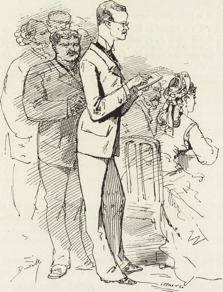 An illustration from La vie hors de chez soi (comédie de notre temps) l'hiver, le printemps, l'été, l'automne; études au crayon et à la plume, 1876, leaf 134