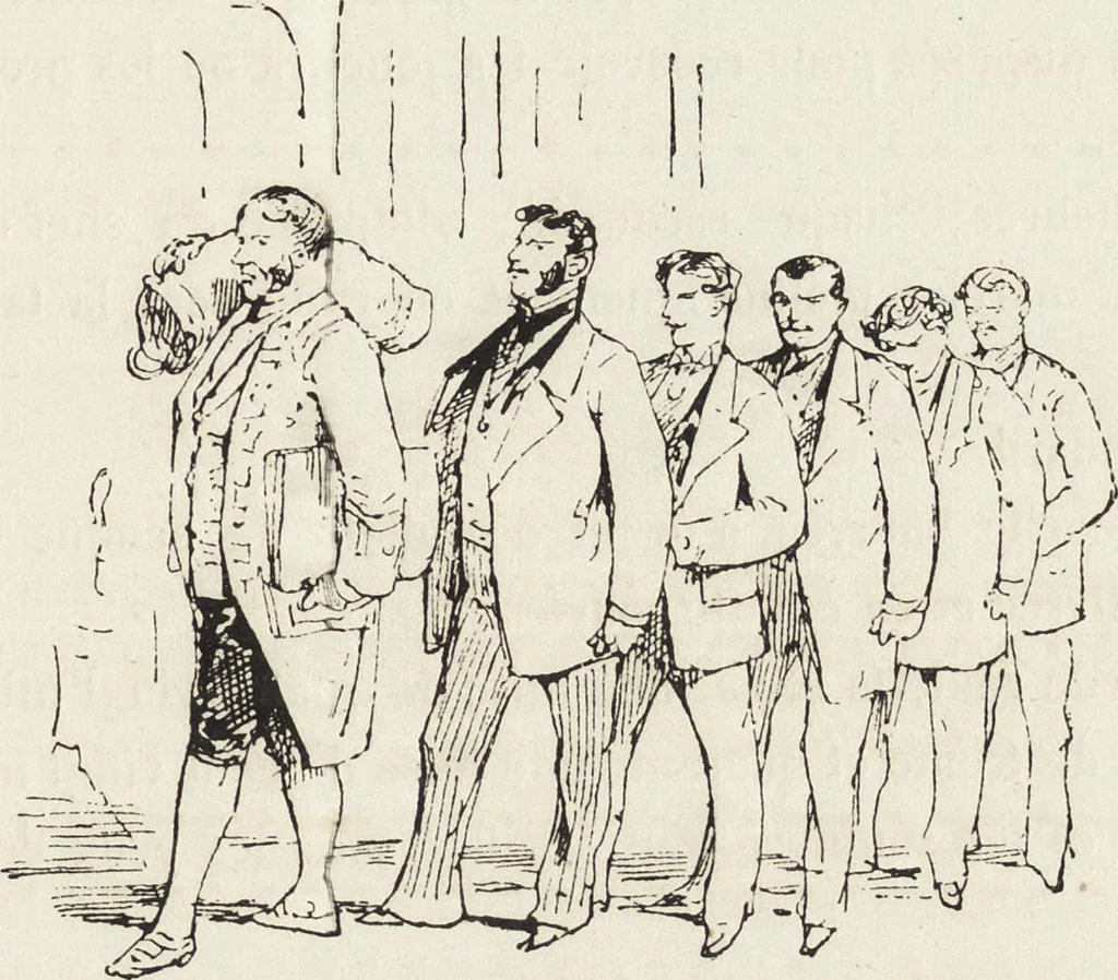 An illustration from La vie hors de chez soi (comédie de notre temps) l'hiver, le printemps, l'été, l'automne; études au crayon et à la plume, 1876, leaf 146