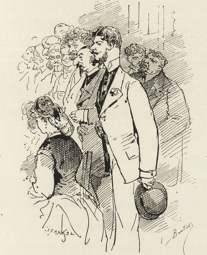 An illustration from La vie hors de chez soi (comédie de notre temps) l'hiver, le printemps, l'été, l'automne; études au crayon et à la plume, 1876, leaf 148