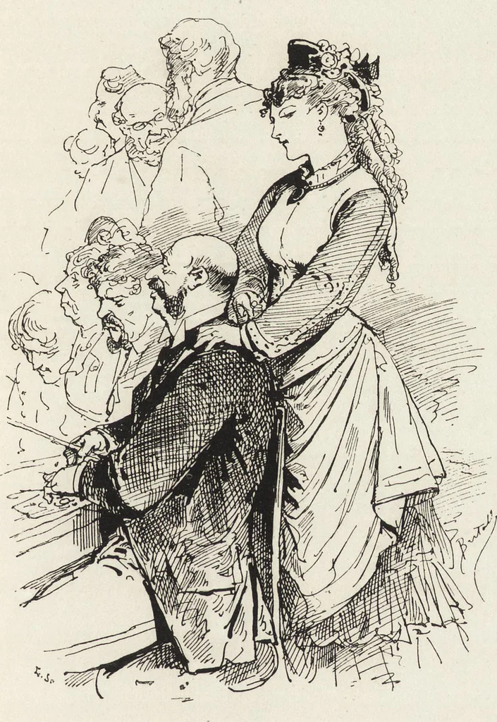 An illustration from La vie hors de chez soi (comédie de notre temps) l'hiver, le printemps, l'été, l'automne; études au crayon et à la plume, 1876, leaf 152