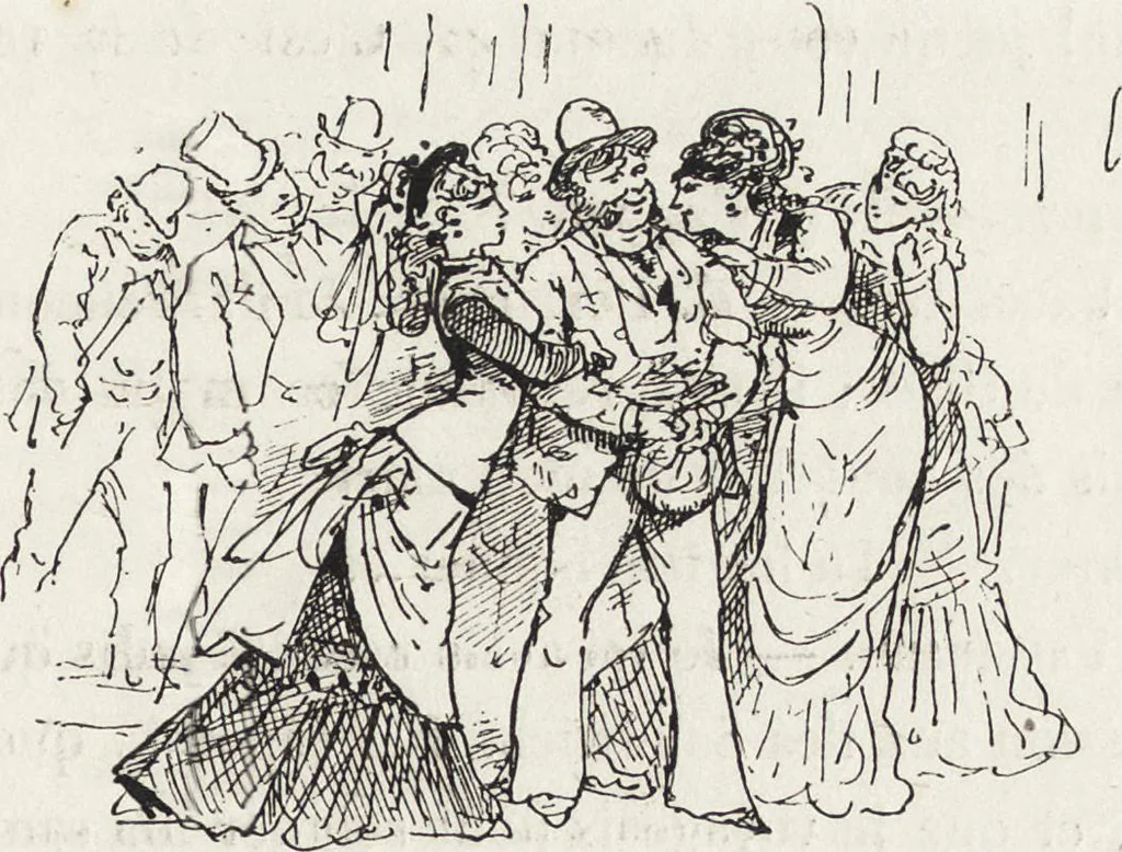 An illustration from La vie hors de chez soi (comédie de notre temps) l'hiver, le printemps, l'été, l'automne; études au crayon et à la plume, 1876, leaf 158