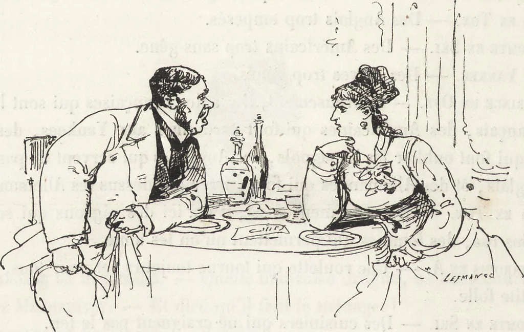 An illustration from La vie hors de chez soi (comédie de notre temps) l'hiver, le printemps, l'été, l'automne; études au crayon et à la plume, 1876, leaf 165