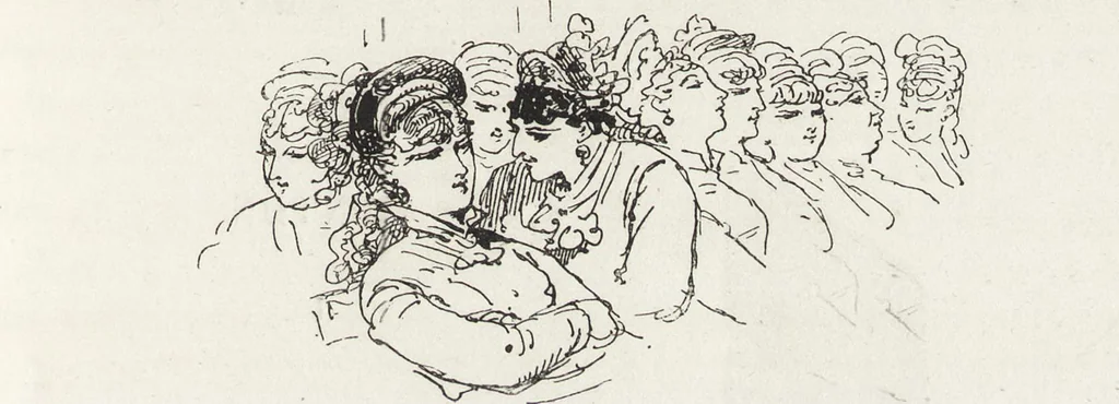 An illustration from La vie hors de chez soi (comédie de notre temps) l'hiver, le printemps, l'été, l'automne; études au crayon et à la plume, 1876, leaf 166
