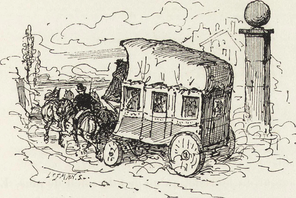 An illustration from La vie hors de chez soi (comédie de notre temps) l'hiver, le printemps, l'été, l'automne; études au crayon et à la plume, 1876, leaf 18