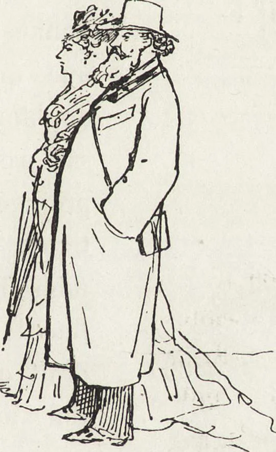 An illustration from La vie hors de chez soi (comédie de notre temps) l'hiver, le printemps, l'été, l'automne; études au crayon et à la plume, 1876, leaf 186