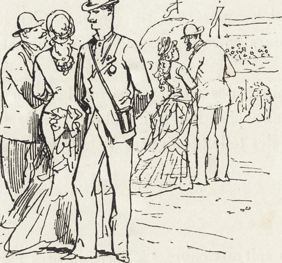 An illustration from La vie hors de chez soi (comédie de notre temps) l'hiver, le printemps, l'été, l'automne; études au crayon et à la plume, 1876, leaf 187