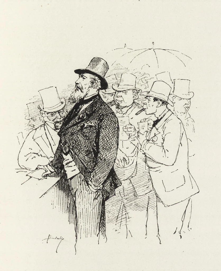 An illustration from La vie hors de chez soi (comédie de notre temps) l'hiver, le printemps, l'été, l'automne; études au crayon et à la plume, 1876, leaf 190