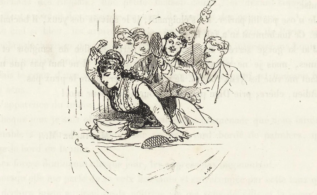 An illustration from La vie hors de chez soi (comédie de notre temps) l'hiver, le printemps, l'été, l'automne; études au crayon et à la plume, 1876, leaf 197
