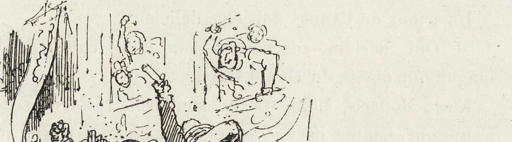 An illustration from La vie hors de chez soi (comédie de notre temps) l'hiver, le printemps, l'été, l'automne; études au crayon et à la plume, 1876, leaf 202