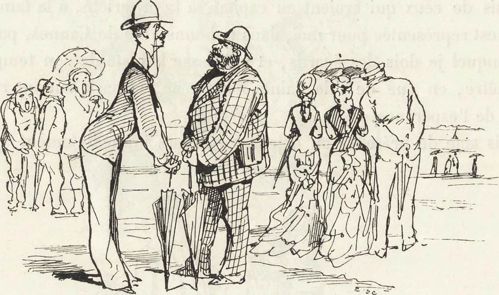 An illustration from La vie hors de chez soi (comédie de notre temps) l'hiver, le printemps, l'été, l'automne; études au crayon et à la plume, 1876, leaf 205