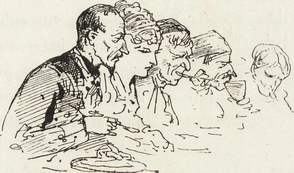 An illustration from La vie hors de chez soi (comédie de notre temps) l'hiver, le printemps, l'été, l'automne; études au crayon et à la plume, 1876, leaf 224