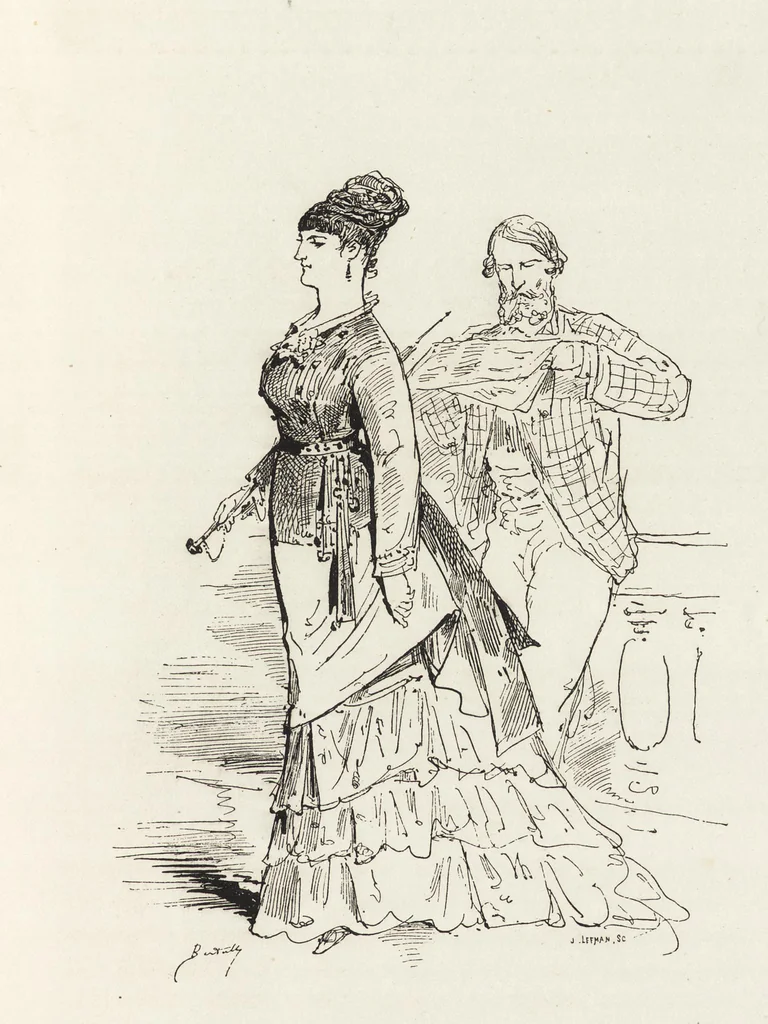 An illustration from La vie hors de chez soi (comédie de notre temps) l'hiver, le printemps, l'été, l'automne; études au crayon et à la plume, 1876, leaf 228