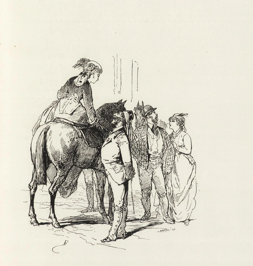 An illustration from La vie hors de chez soi (comédie de notre temps) l'hiver, le printemps, l'été, l'automne; études au crayon et à la plume, 1876, leaf 230