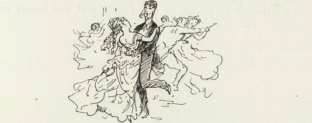 An illustration from La vie hors de chez soi (comédie de notre temps) l'hiver, le printemps, l'été, l'automne; études au crayon et à la plume, 1876, leaf 236