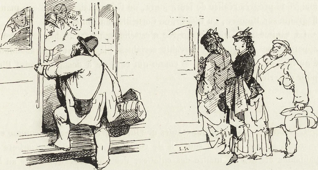 An illustration from La vie hors de chez soi (comédie de notre temps) l'hiver, le printemps, l'été, l'automne; études au crayon et à la plume, 1876, leaf 24