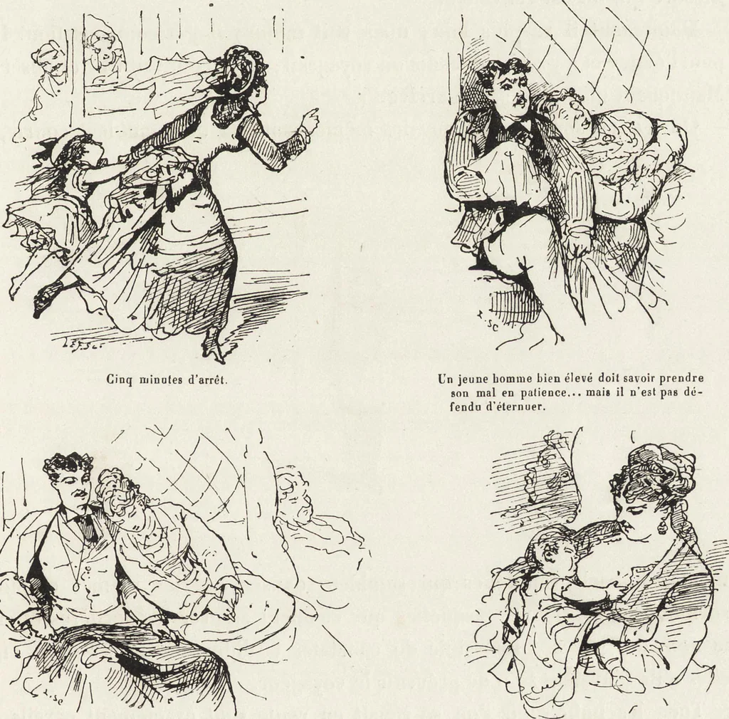 An illustration from La vie hors de chez soi (comédie de notre temps) l'hiver, le printemps, l'été, l'automne; études au crayon et à la plume, 1876, leaf 24