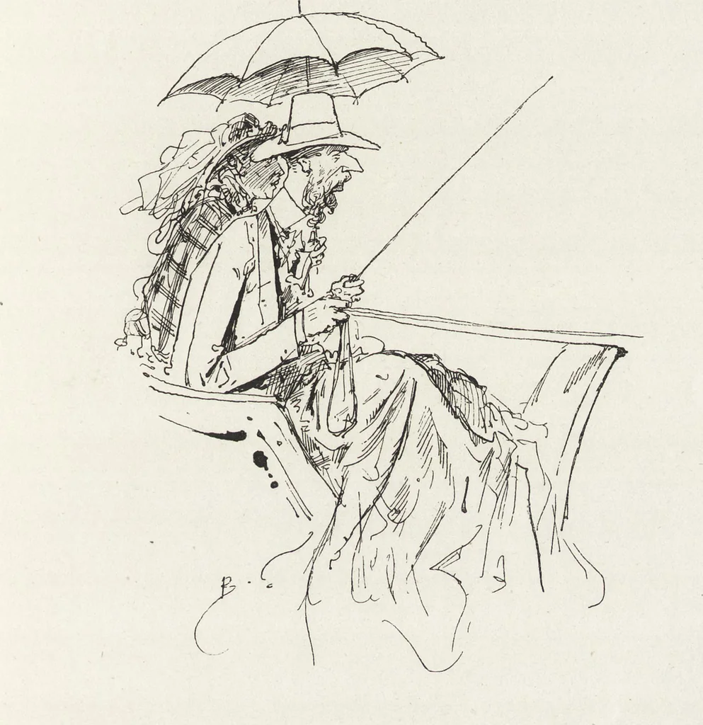 An illustration from La vie hors de chez soi (comédie de notre temps) l'hiver, le printemps, l'été, l'automne; études au crayon et à la plume, 1876, leaf 244