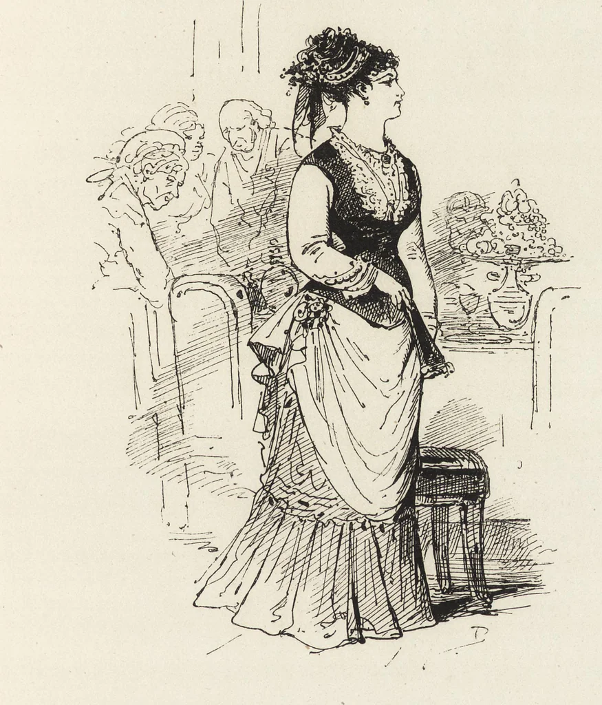 An illustration from La vie hors de chez soi (comédie de notre temps) l'hiver, le printemps, l'été, l'automne; études au crayon et à la plume, 1876, leaf 258