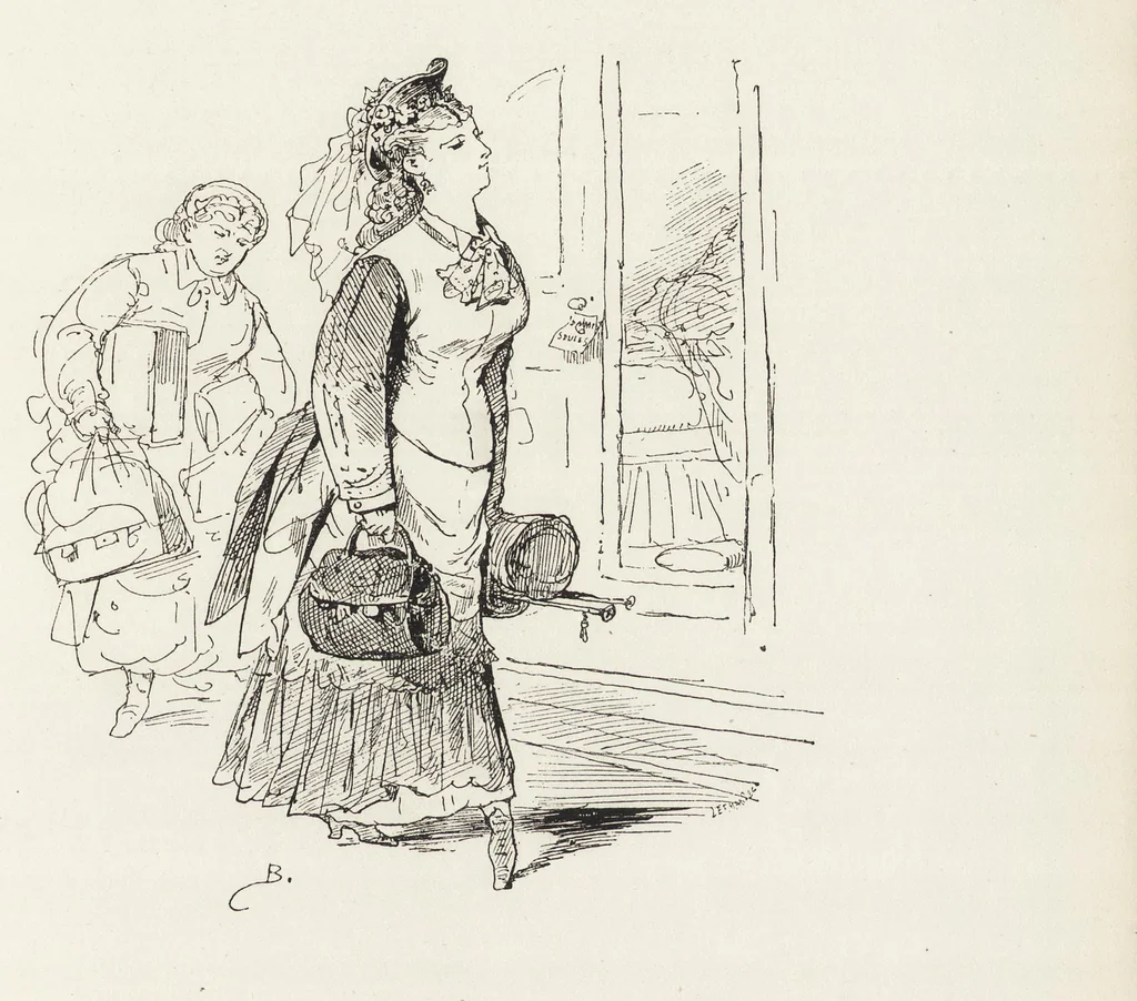 An illustration from La vie hors de chez soi (comédie de notre temps) l'hiver, le printemps, l'été, l'automne; études au crayon et à la plume, 1876, leaf 26