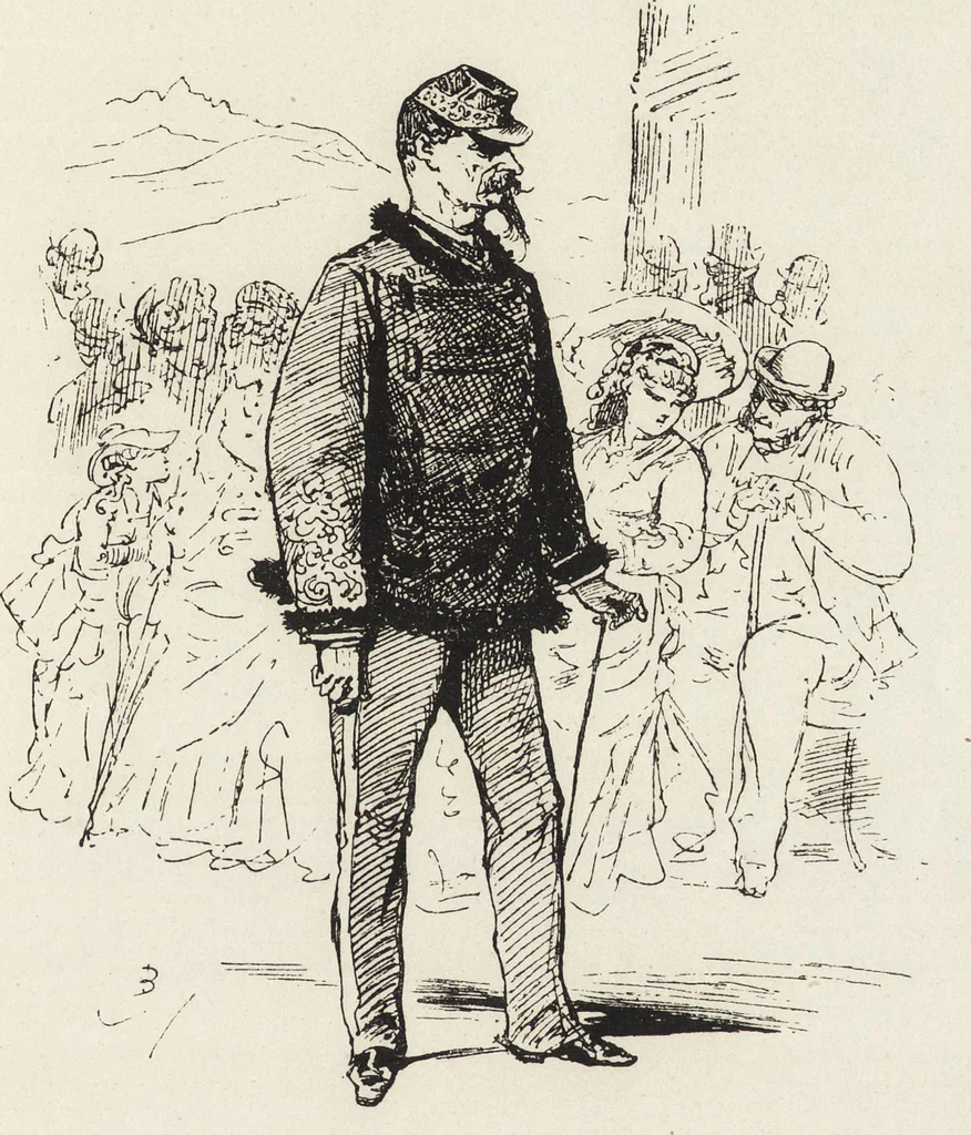 An illustration from La vie hors de chez soi (comédie de notre temps) l'hiver, le printemps, l'été, l'automne; études au crayon et à la plume, 1876, leaf 260