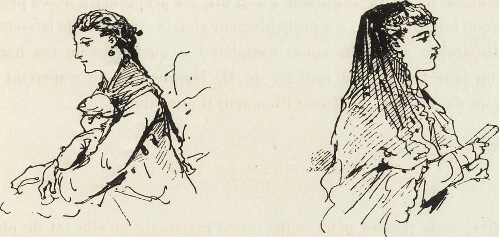 An illustration from La vie hors de chez soi (comédie de notre temps) l'hiver, le printemps, l'été, l'automne; études au crayon et à la plume, 1876, leaf 276