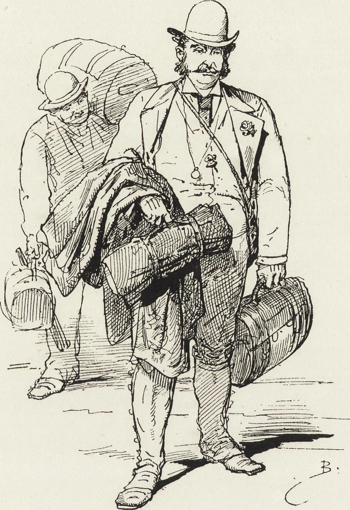 An illustration from La vie hors de chez soi (comédie de notre temps) l'hiver, le printemps, l'été, l'automne; études au crayon et à la plume, 1876, leaf 28