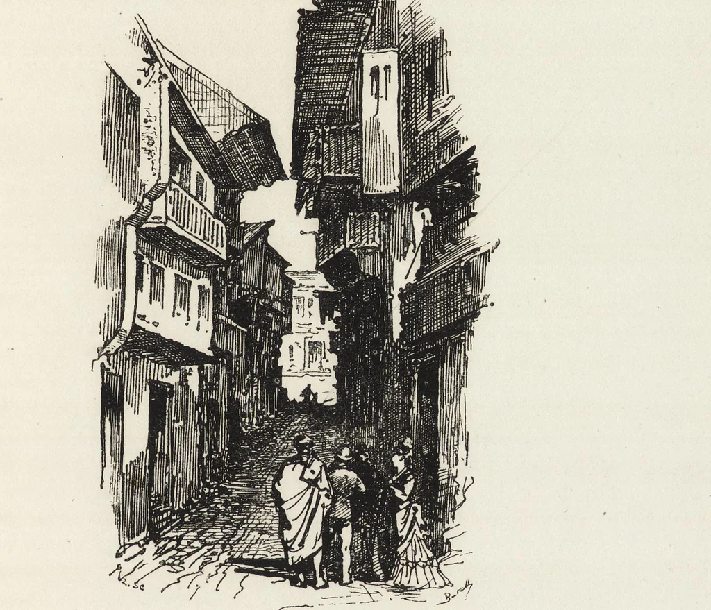 An illustration from La vie hors de chez soi (comédie de notre temps) l'hiver, le printemps, l'été, l'automne; études au crayon et à la plume, 1876, leaf 282