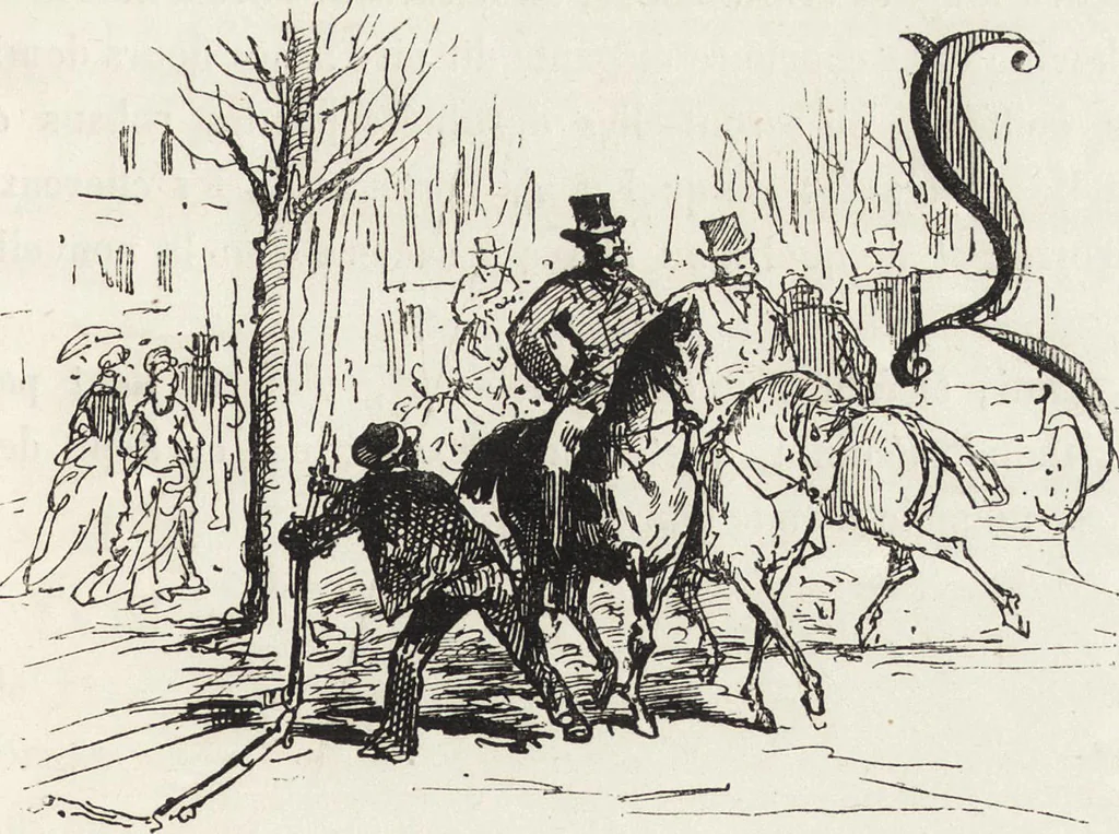 An illustration from La vie hors de chez soi (comédie de notre temps) l'hiver, le printemps, l'été, l'automne; études au crayon et à la plume, 1876, leaf 292