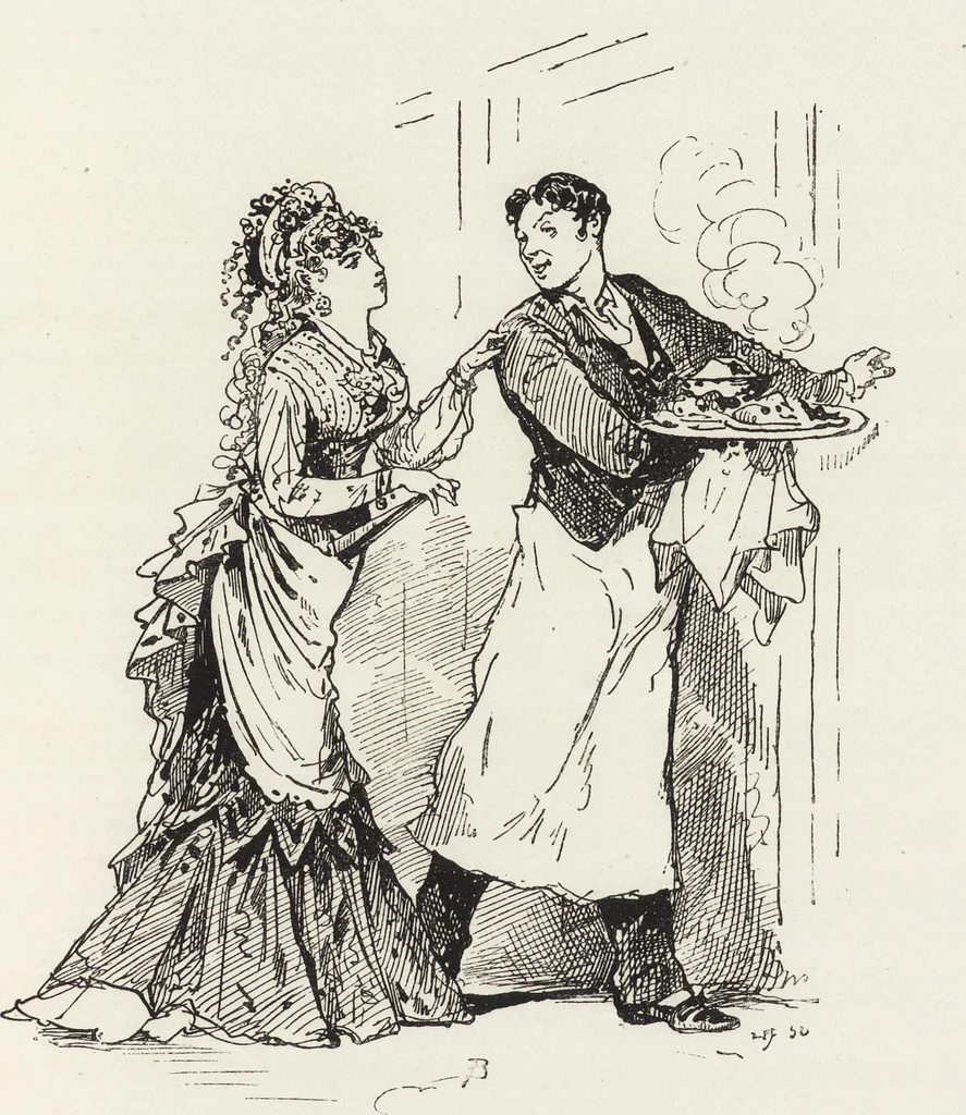 An illustration from La vie hors de chez soi (comédie de notre temps) l'hiver, le printemps, l'été, l'automne; études au crayon et à la plume, 1876, leaf 298