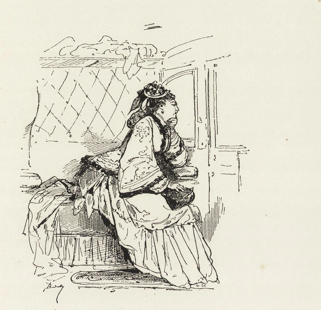An illustration from La vie hors de chez soi (comédie de notre temps) l'hiver, le printemps, l'été, l'automne; études au crayon et à la plume, 1876, leaf 30