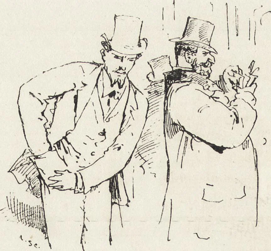 An illustration from La vie hors de chez soi (comédie de notre temps) l'hiver, le printemps, l'été, l'automne; études au crayon et à la plume, 1876, leaf 301