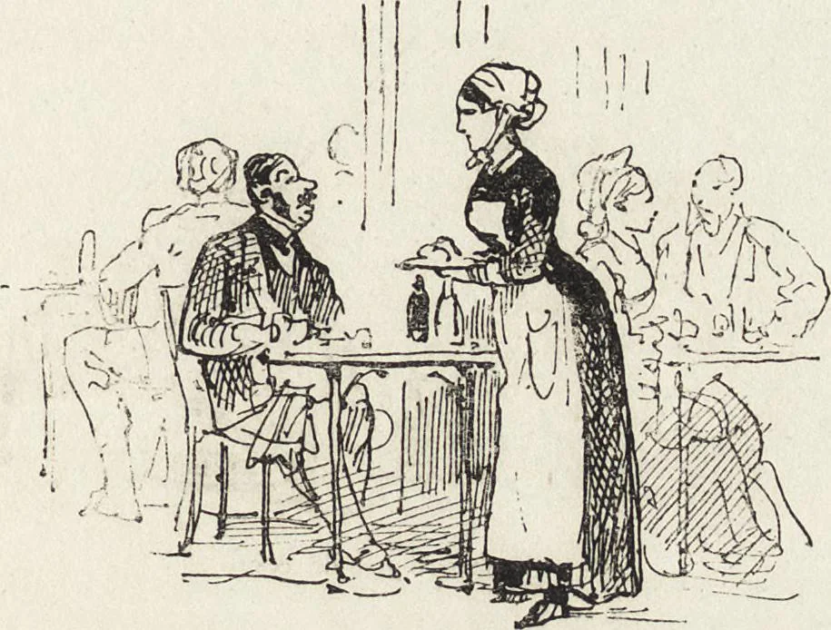 An illustration from La vie hors de chez soi (comédie de notre temps) l'hiver, le printemps, l'été, l'automne; études au crayon et à la plume, 1876, leaf 306